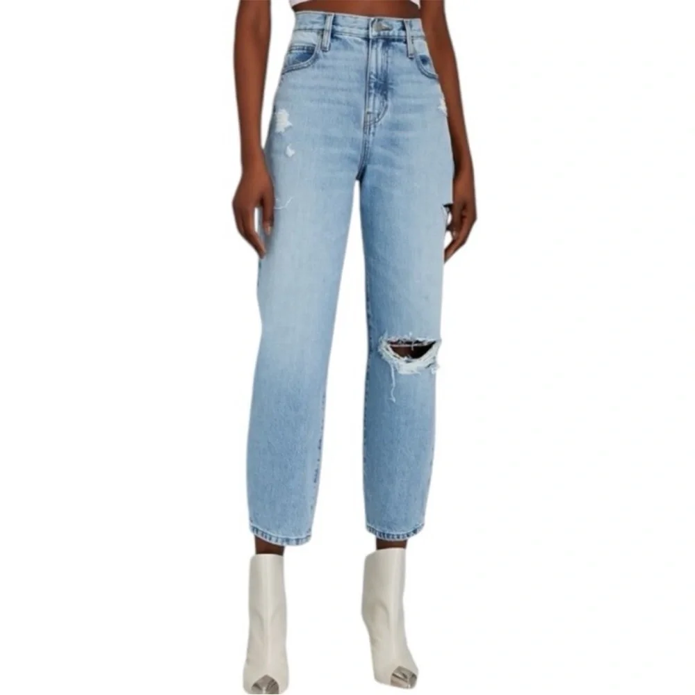 Frame Barrel High Rise Nappa Rips Distressed Cropped Jeans - Picture 2 of 15